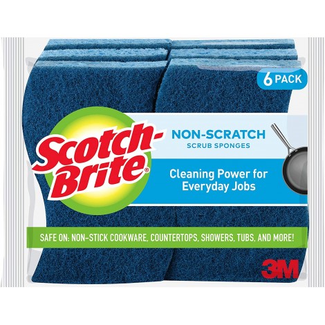 Scotch-Brite Non-Scratch Scrub Sponges, 6 Scrub Sponges, Lasts 50% Longer than the Leading National Value Brand