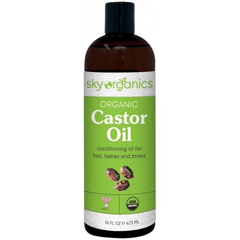 Castor Oil USDA Organic Cold-Pressed (16oz) 100% Pure Hexane-Free Castor Oil - Conditioning & Healing, For Dry Skin, Hair Growth - For Skin, Hair Care, Eyelashes - Caster Oil By Sky Organics