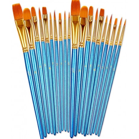 BOSOBO Paint Brushes Set, 2 Pack 20 Pcs Round Pointed Tip Paintbrushes Nylon Hair Artist Acrylic Paint Brushes for Acrylic Oil Watercolor, Face Nail Art, Miniature Detailing & Rock Painting, Blue