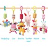 WILNARA 6 Pack Rattle Toys Hanging Bell Animal + Music Teethers Rabbit Toy for 0-12 Months Baby Stroller Gift