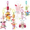 WILNARA 6 Pack Rattle Toys Hanging Bell Animal + Music Teethers Rabbit Toy for 0-12 Months Baby Stroller Gift