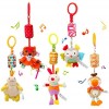 WILNARA 6 Pack Rattle Toys Hanging Bell Animal + Music Teethers Rabbit Toy for 0-12 Months Baby Stroller Gift