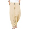 AITFINEISM Men Cotton Linen Yoga Pant Casual Drawstring Loose Fit Baggy Harem Pants